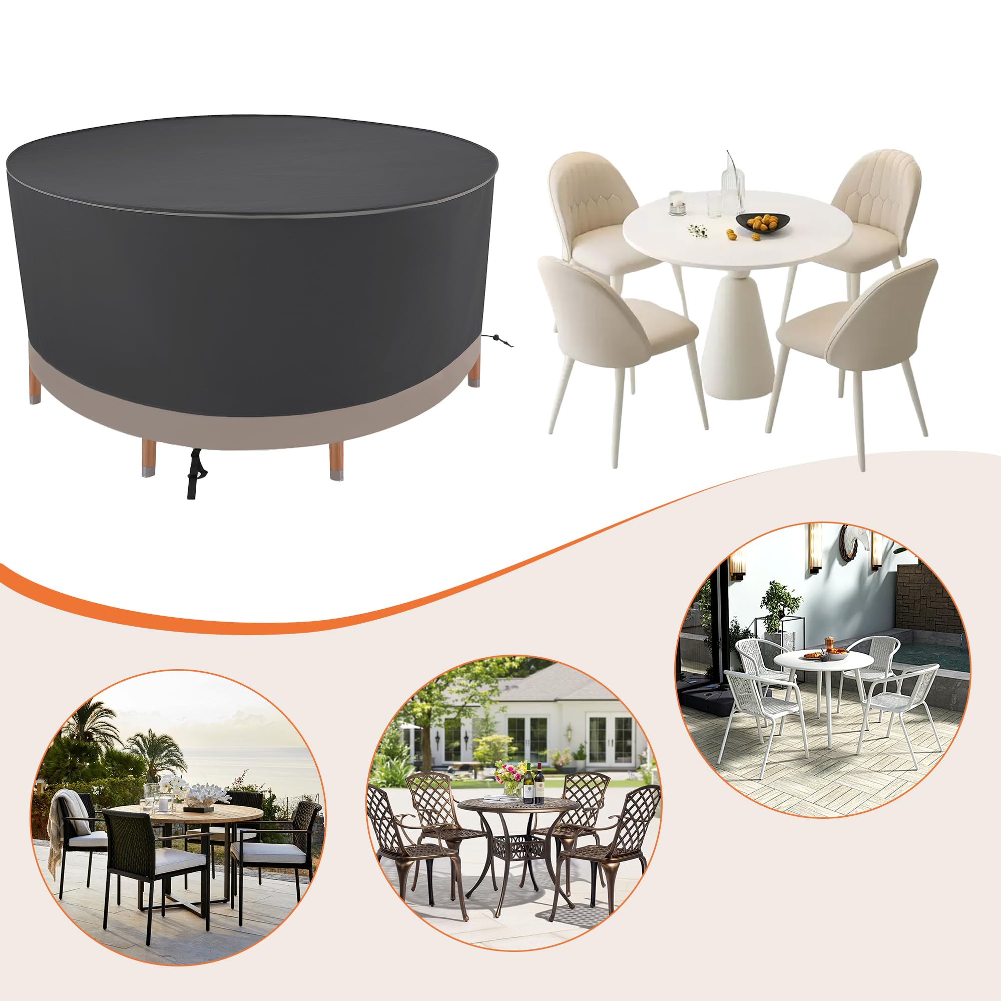 Abdeckung für Gartenmöbel,Schutzhülle für Gartentisch Wasserdicht,Abdeckplane 420D Oxford Gewebe,Verstärkten Nähten Anti-UV, Belüftungsöffnungen & Schnallen für Sitzgruppe & Lounge-Möbel,Rund 200x85cm
