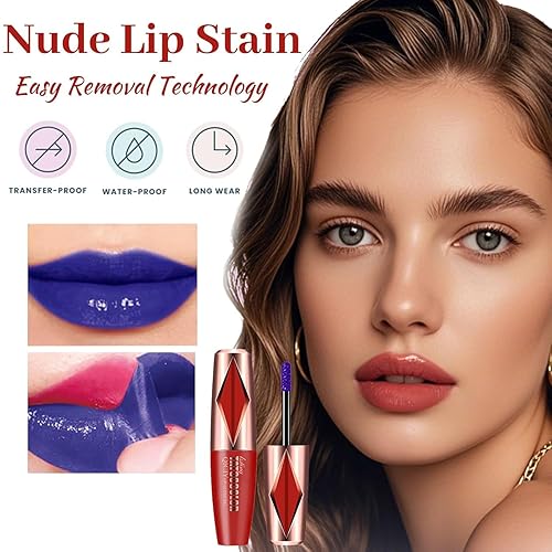 2Pcs Peel Off Lip Stain, Long Lasting Lip Stain Peel Off Masque, Waterproof and Transfer Proof Nude Lip Tint, Peelable Tattoo Lip Gloss Liner, Formula for Elegant Finish Makeup Lip-Tint Set (#4)(#2)