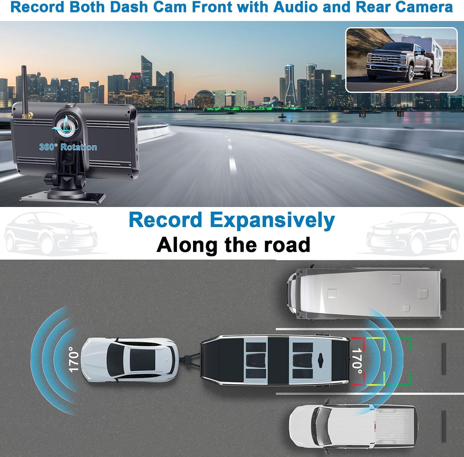 Rear&Front Wireless RV Backup Camera: 7'' Touchscreen Monitor Recording Audio Dash Cam USB Plug and Play Easy Install for Trailer Truck HD 1080P Quick Compatible with Furrion Pre-Wired System N10