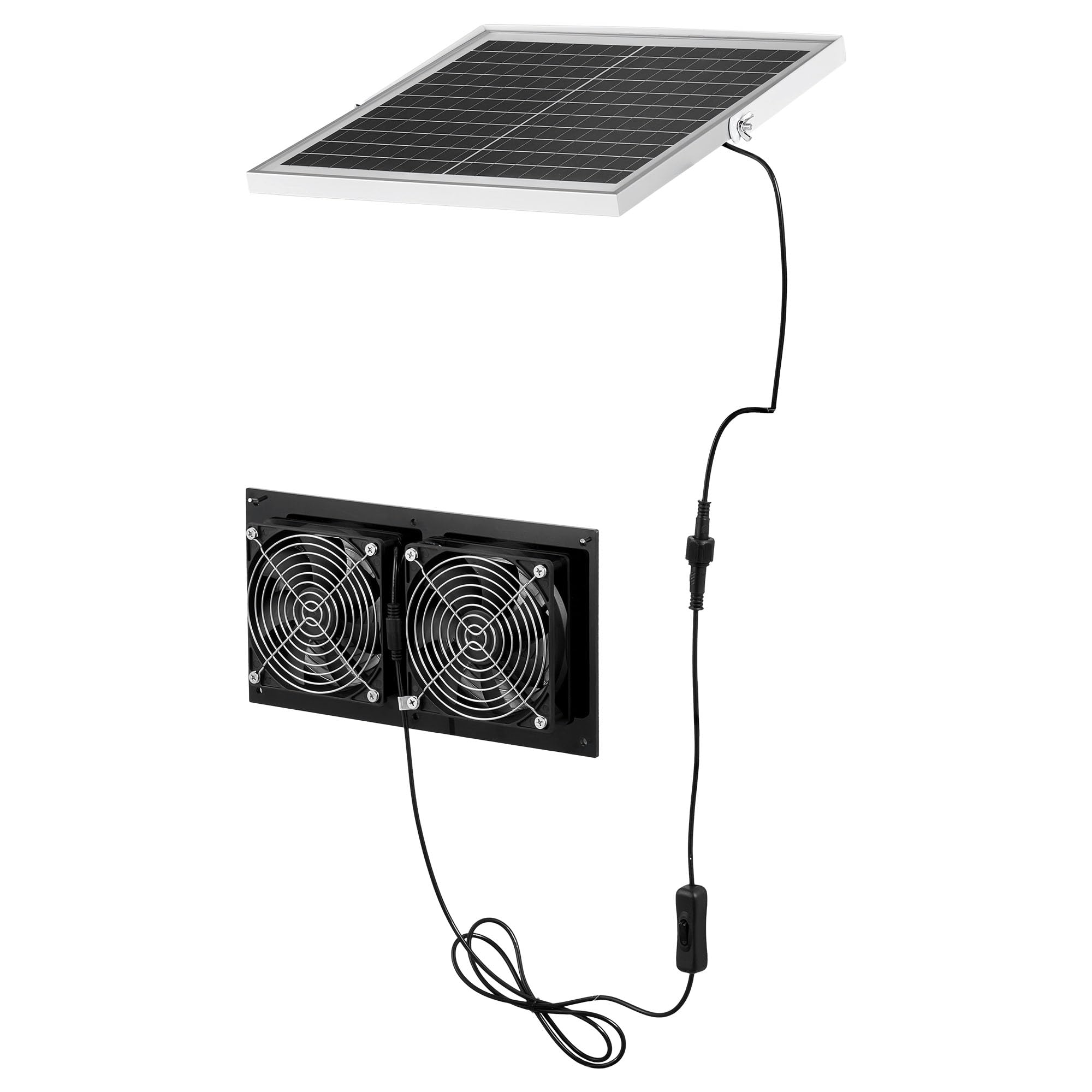 VEVOR Ventilador Solar 240 CFM Doble Ventilador, Panel Solar 15 W Ajustable, Alta Velocidad de 2668 RPM, Intercambio de Aire para Invernadero, Carpa de Cultivo, Gallinero, Montaje en Techo Pared Suelo