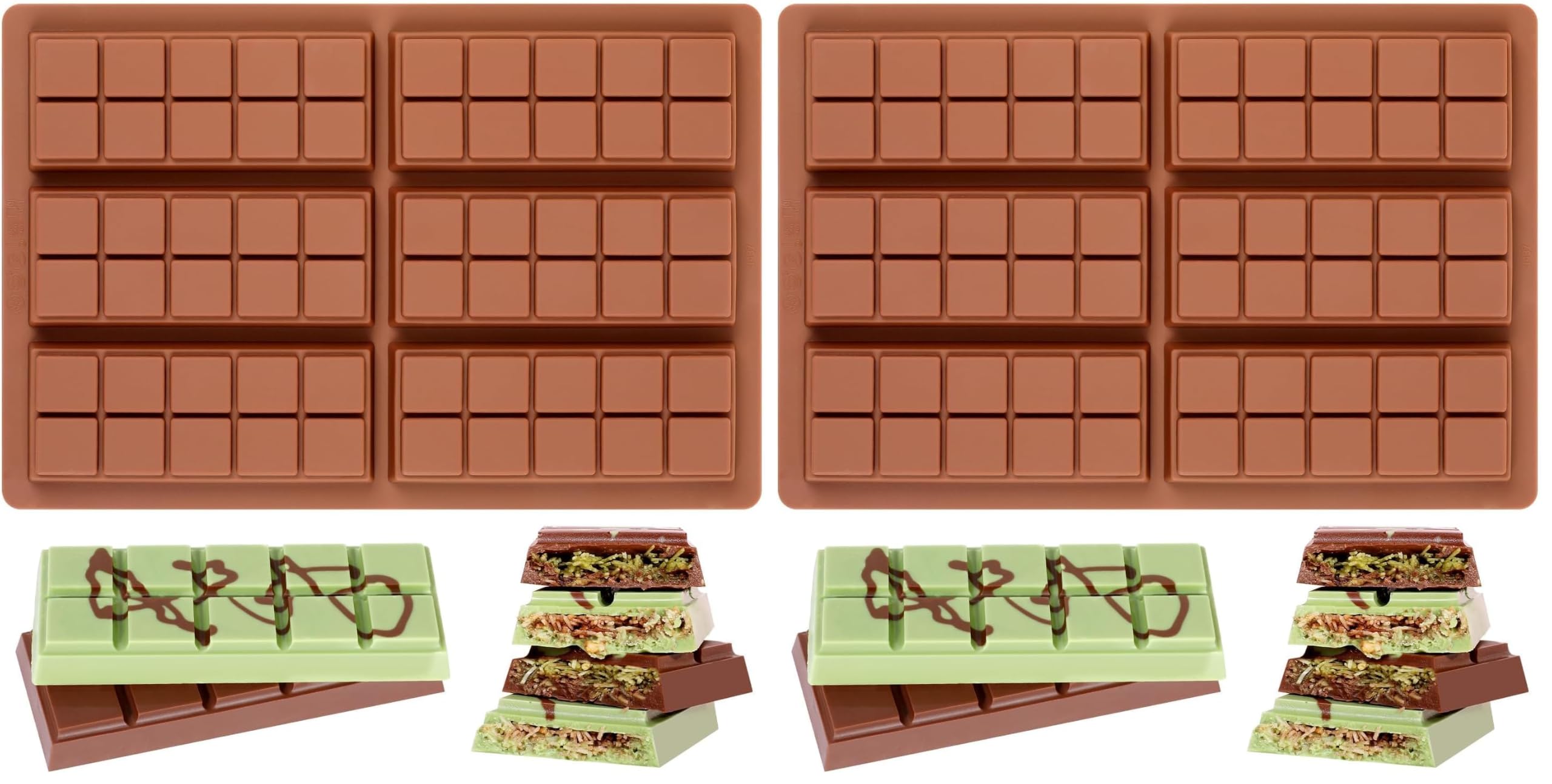 Chocolate Bar Mold - Non-Stick Chocolate Molds, Food Grade Silicone Deep Mold for Dubai Pistachio, Candy, Snacks (Pack of 2)