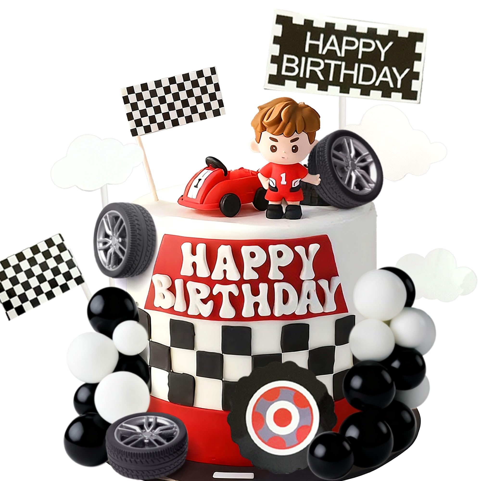 JeVenis Race Car Cake Decorations Car Cake Topper Checkered Flag Cake Topper Growing Up Two Fast Birthday Decor Fast One Fast Three Need Four Speed Birthday Decorations