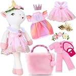 Jouets d'animaux farcis de poupée licorne pour les filles avec sac de transport en peluche de poupée de ballerine 3 Set Accessoires de vêtements, Enfants Pretend Play Crochet Cadeaux, Cadeau d'anniversaire pour 3 4 5 6 7 8 9 10 Année Vieilles Jeunes filles