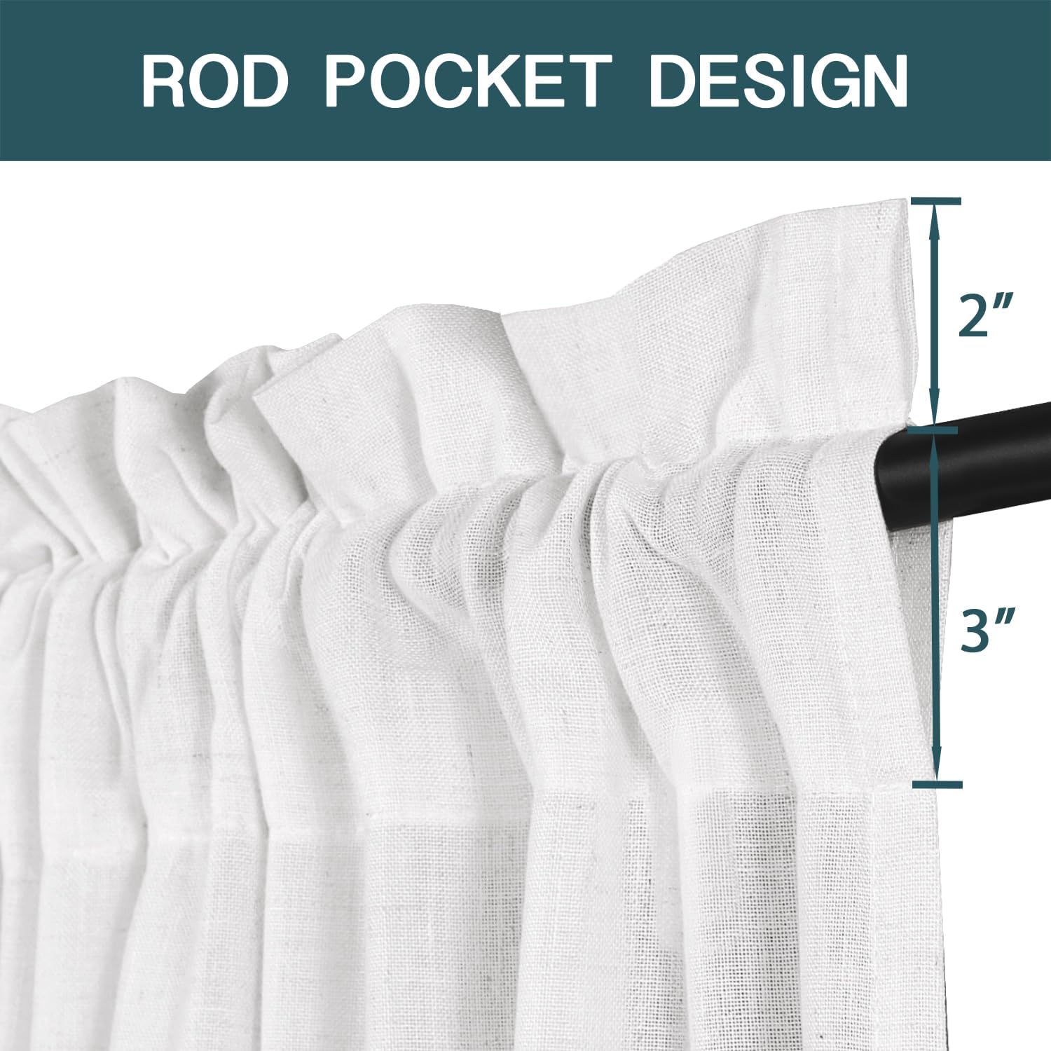 FantasDecor White Linen Curtains for Living Room 108 inch Extra Long Rod Pocket Thick Linen Burlap Light Filtering Decorative Sheer for Bedroom Living Room Home Office, W52 x L108, White