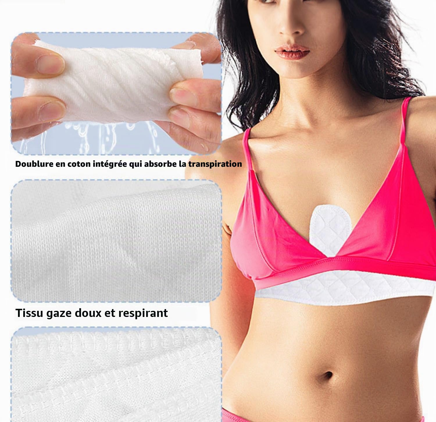 Alfven Anti Transpiration pour Soutien-Gorge,5 Pièces Doublures Anti Transpiration RéUtilisables en Coton sous La Poitrine 3 Couches sous Poitrine pour Le Sport Et l'allaitement