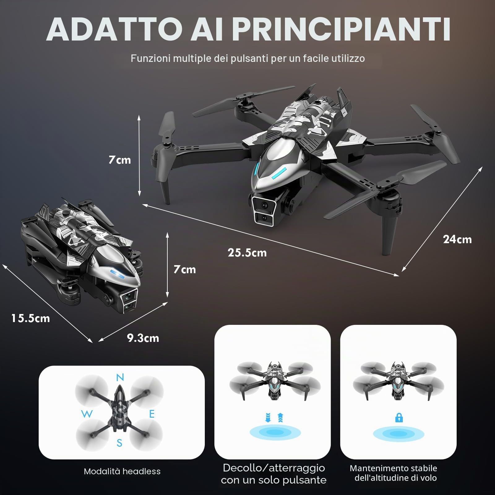 A66 Mini Drone per Bambini con Telecamera 1080P HD FPV con Mantenimento Dell'altitudine, Droni Quadricottero RC con Luci LED e 2 Batterie, Giocattolo Regalo per Ragazzi e Ragazze