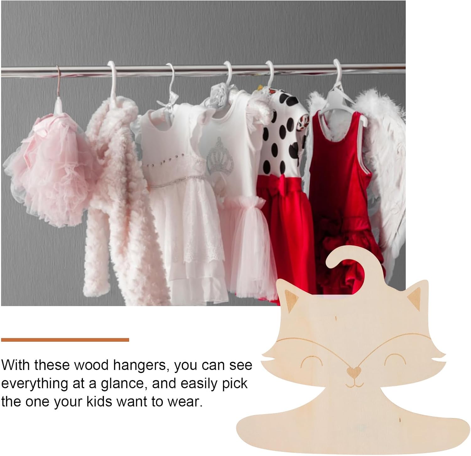 Balacoo 10 Pcs Cartoon Wooden Fox Hangers Clothes Hangers for Nursery Closet Organization Childrens Clothes Storage