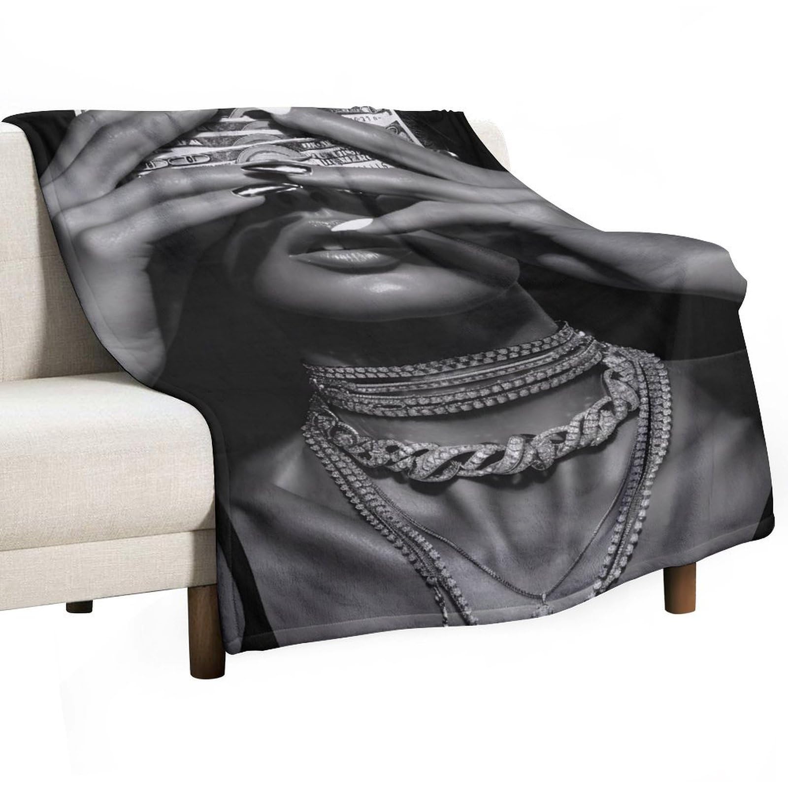 Yhgsreuoh White-Style Money Face Woman Black And White Wealth 04 Flannel Blankets Fleece Soft Throw Lightweight Plush Gifts For Couch, Bed, Cozy Sofa Plush, Chair, Lovers 138X175cm(55X70in)