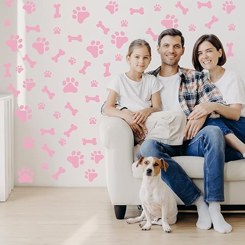 Miniatura 6 de ZCOEVYH 76 calcomanías de pared de huesos de perro y pata de perro, calcomanías para niños, calcomanías de vinilo removible de huellas de animales