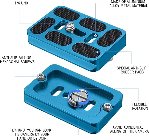 Vista 30 de Frienda 2 piezas de placa de liberación rápida de metal con tornillo de cámara de 1/4 a 20 placa de montaje de trípode se adapta estándar para Negro