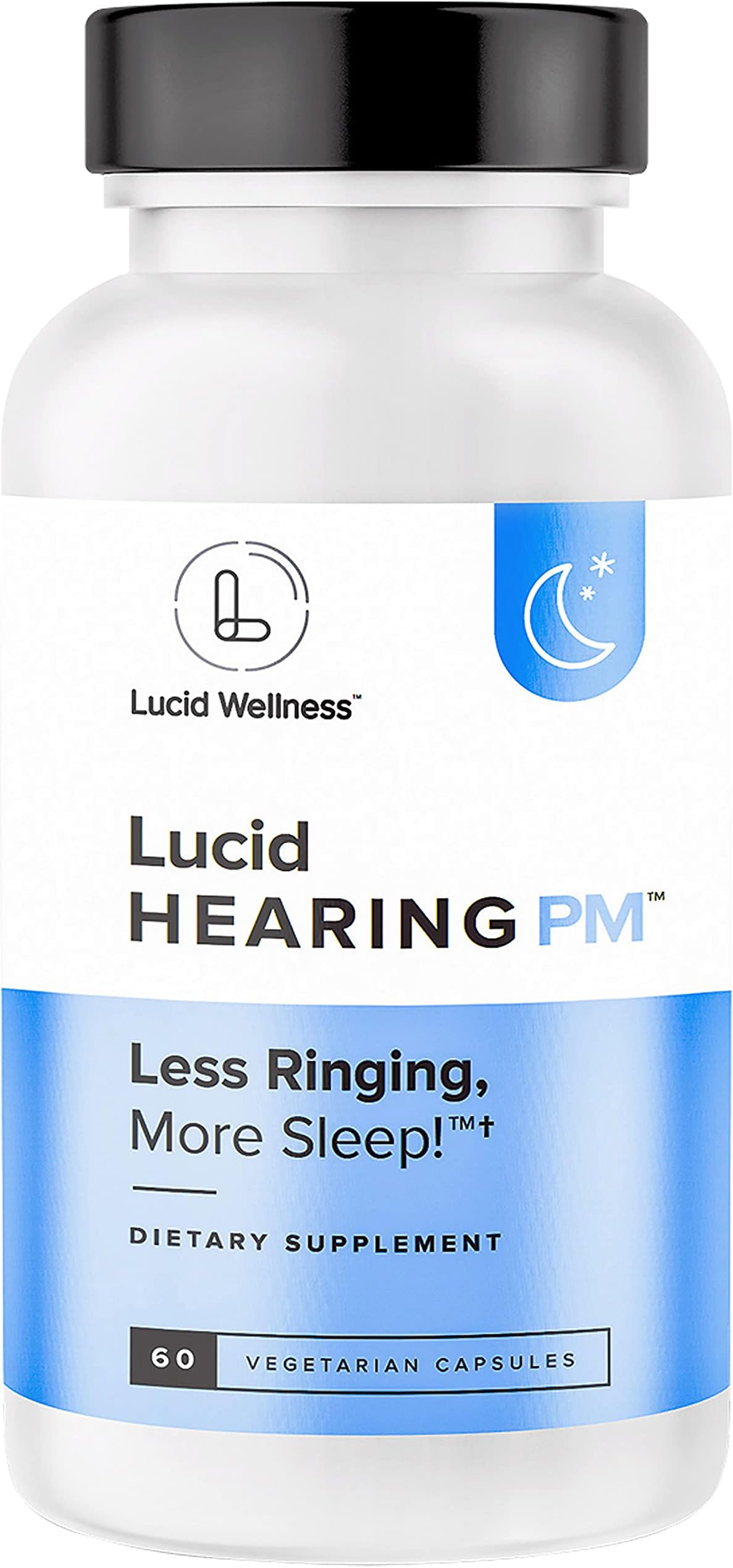 Lucid Hearing PM - Melatonin Sleep Aid, Tinnitus Relief for Ringing Ear and Magnesium Supplement with Lemon Balm - 60 Vegetarian Capsules - Stress Relief and Natural Calm Support