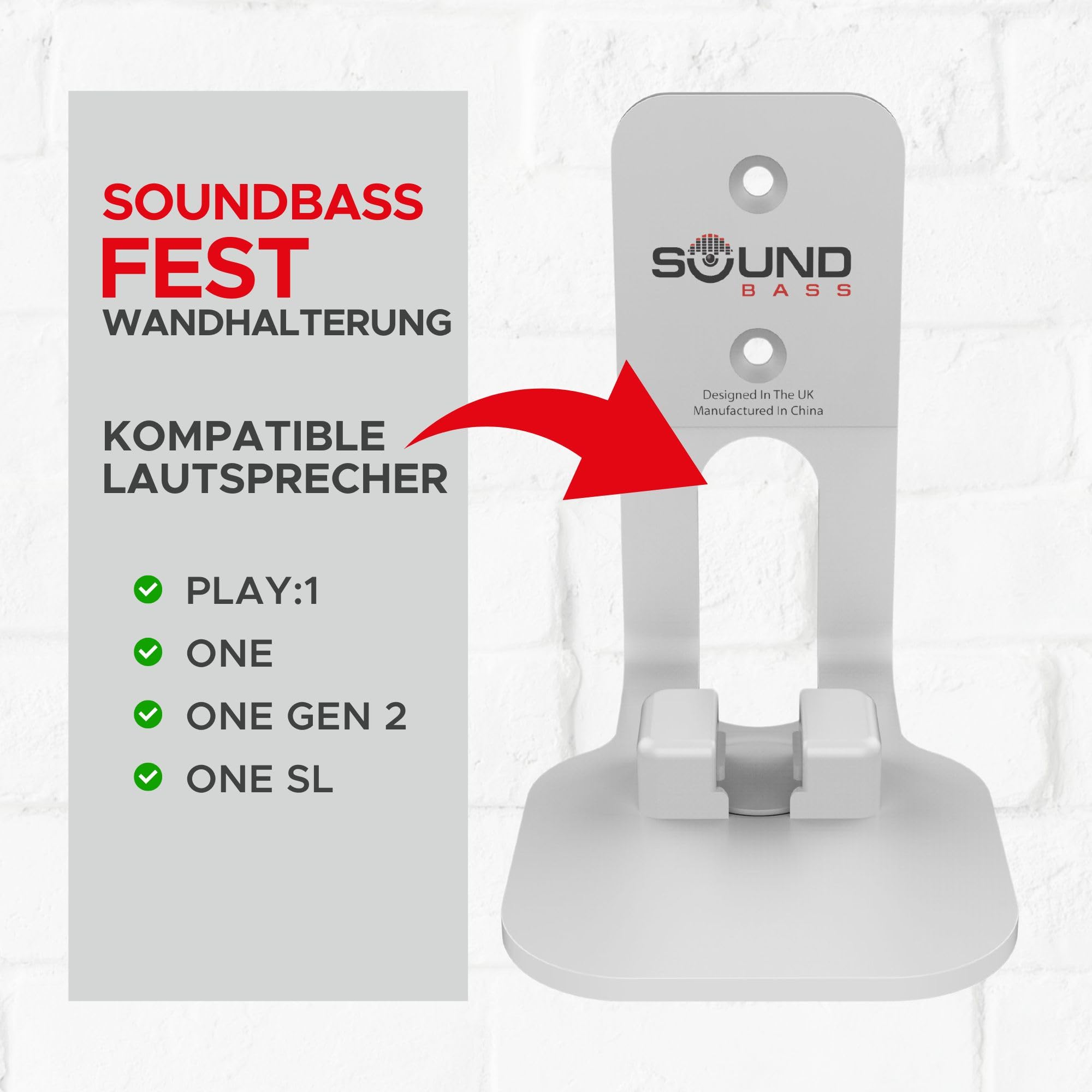 ONE, ONE Gen 2, ONE SL & Play:1 Wandhalterung, Doppelpack, weiß, kompatibel mit Sonos ONE, ONE Gen 2, ONE SL & PLAY1 Lautsprecher