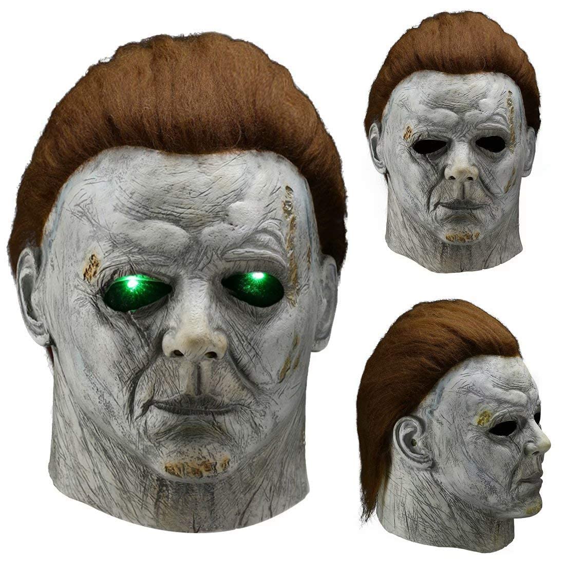 brableewear Michael Myers Mask Scary Killer Halloween Cosplay Mask for Adults Led Light Up With Knife Accessories Props