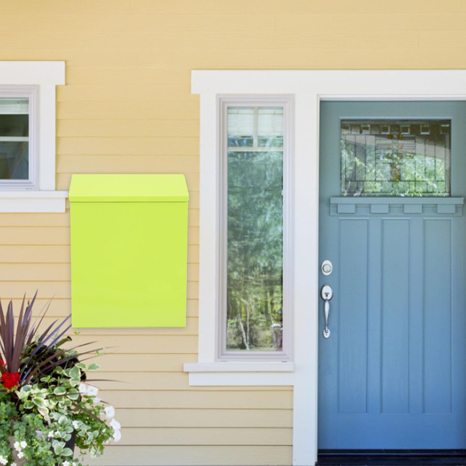 Zerodeko Wall-Mounted Locking Mailbox with Key Lock, Multi-Function Drop Box, Green Iron Mail Slot for Home and Office Letter Storage