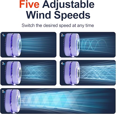 Miniatura 5 de Blows - Ventilador de mano portátil de aire frío con soporte y cordón, batería recargable USB-C de 5000 mAh, pantalla LED de 12 H5 velocidades, mini