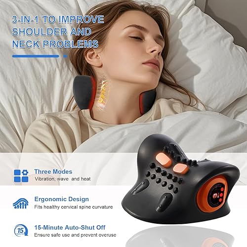 Miniatura 2 de Masajeador de cuello 2025, estirador de cuello para aliviar el dolor, dispositivo de tracción cervical y relajante de hombros con calor, almohadas