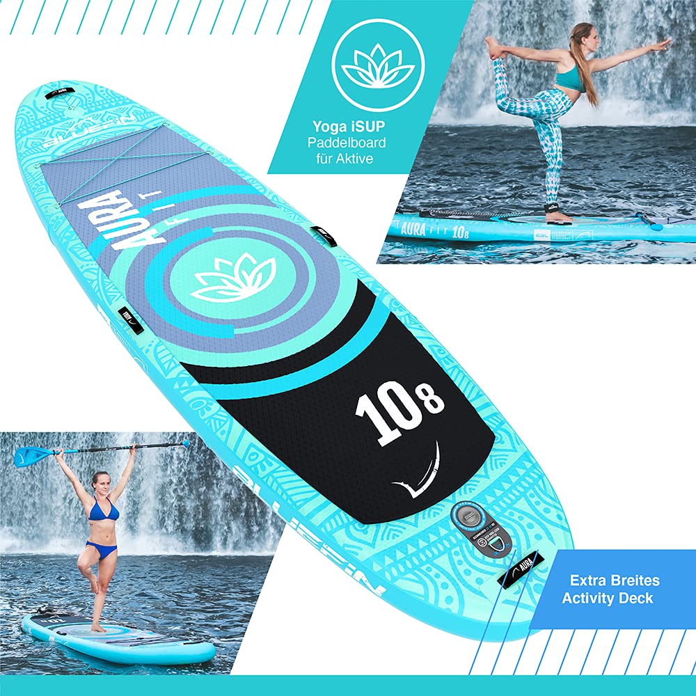 Bluefin SUP 10′8″ Aura FIT Stand-up-Paddleboard-Kit | 6" Dick | Fiberglas-Paddel - Fitness- & Yoga-Paddleboard | Aqua-Fitness | Komplettes Zubehör | 5 Jahre Garantie