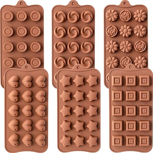 Paquete de 6 moldes de chocolate para dulces, moldes de gelatina antiadherente de grado alimenticio, molde de crayón, molde de silicona para