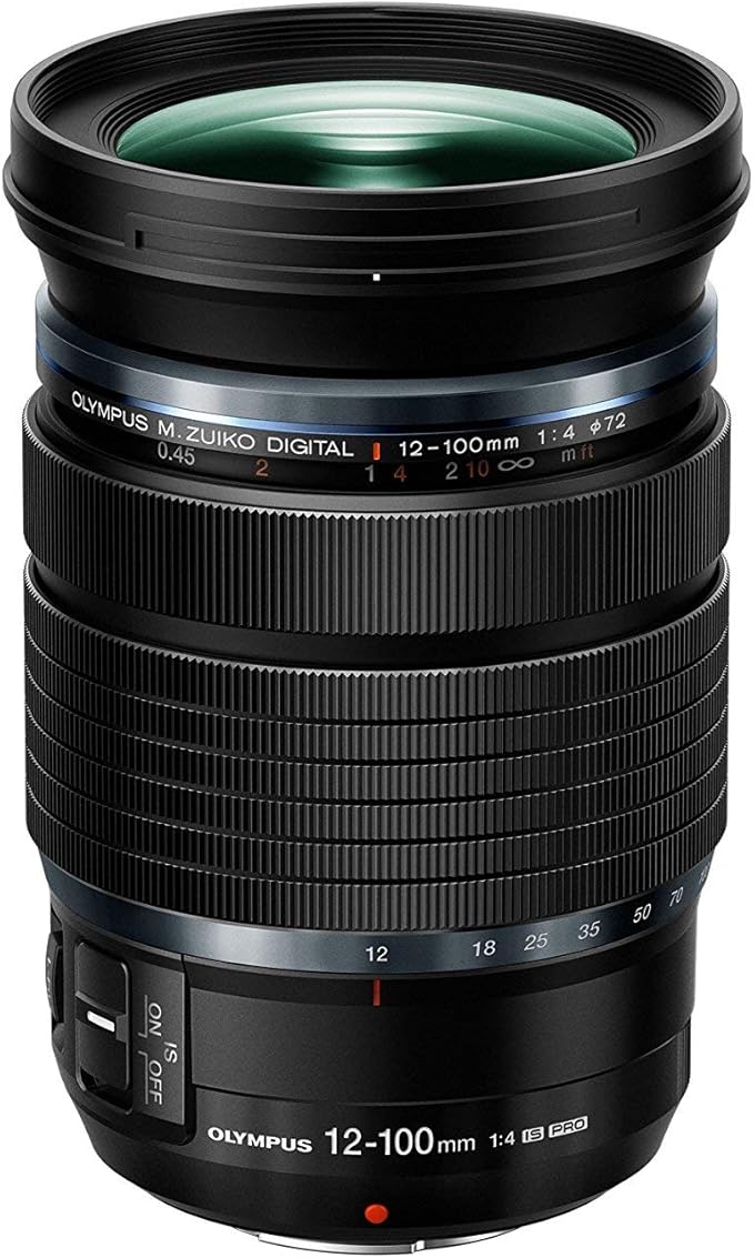 Olympus - M.Zuiko Digital ED 12-100 mm F4 IS Pro Objetivo, Adecuado para Todas Las cámaras MFT, Modelos Olympus OM-D & Pen, Panasonic G-Series, negro