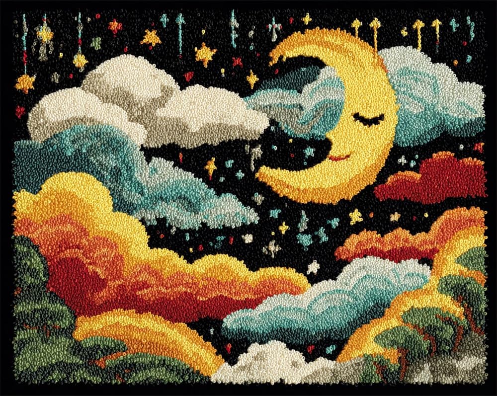 Kitquiver Rug Kits for Adults Latch Hook Pre Printed Dragon Under The Starry Sky DIY Crochet Yarn Embroidery Handmade Needlework with Printed Canvas for Home Decoration 15X20In