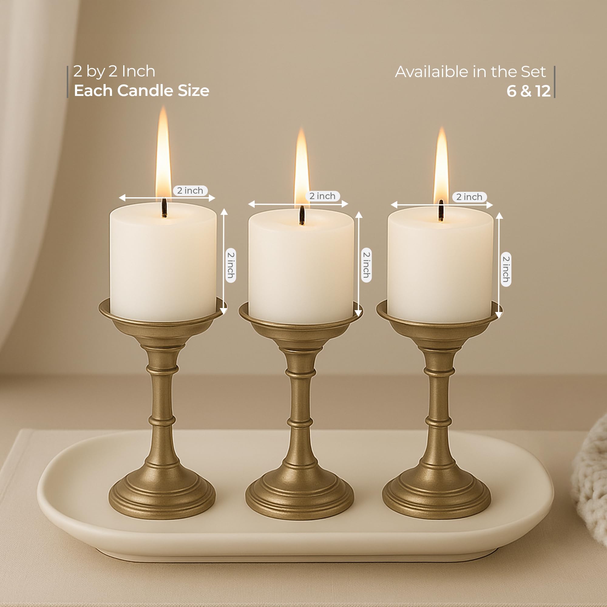 Dolloz Pillar Candles for Home Decor | Dripless, Smokeless & Long Burning Candles | Burning Time- 30 Hours, Size- 2 by 2 Inches (Unscented, Set of 6) 1