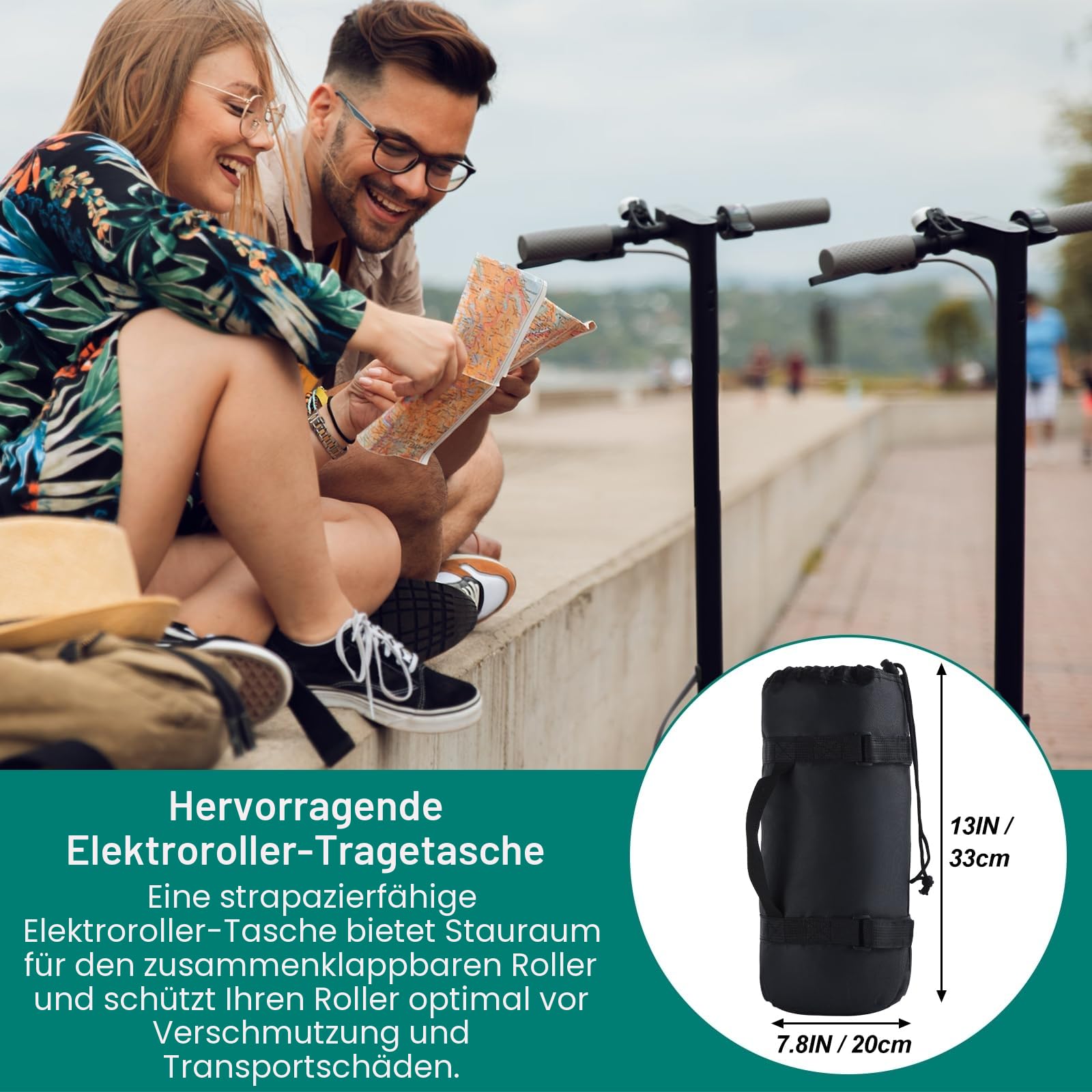Scooter Tasche,Verbessert 900D Oxford Tasche für E-Scooter Wasserdicht，Universell E Roller mit Starkem Gurtband FüR,E Scooter Zubehör，130cm L x30.48cm Wx50cm H
