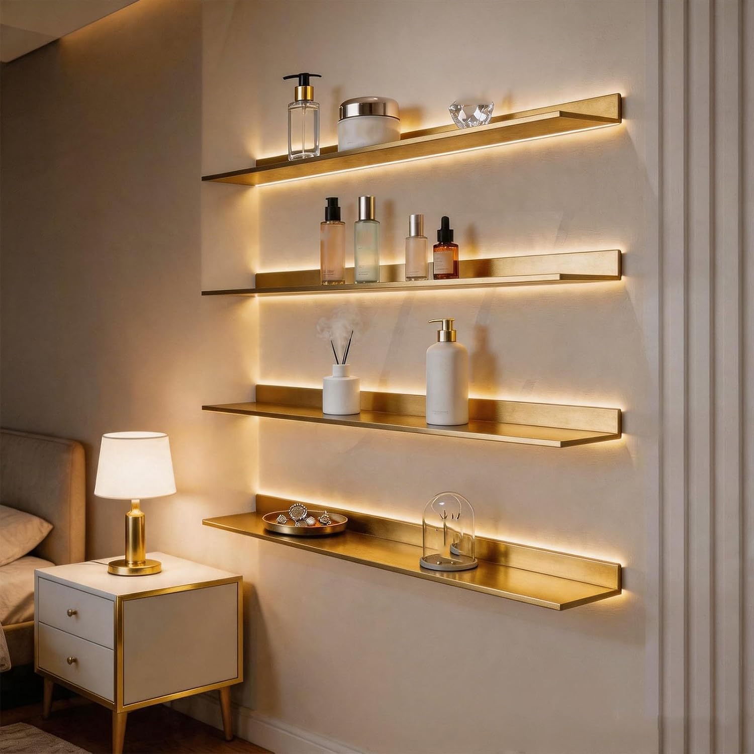 Floating Display Shelf with LED Light, Wall Mounted Illuminated Shelves