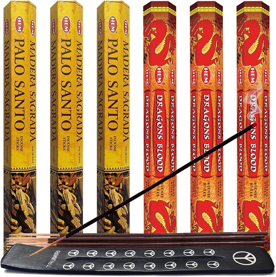 Palo Santo & Dragons Blood Incense Sticks & Holder Bundle Variety Pack From Hem Trumiri Insense Inscents Insencents Insence
