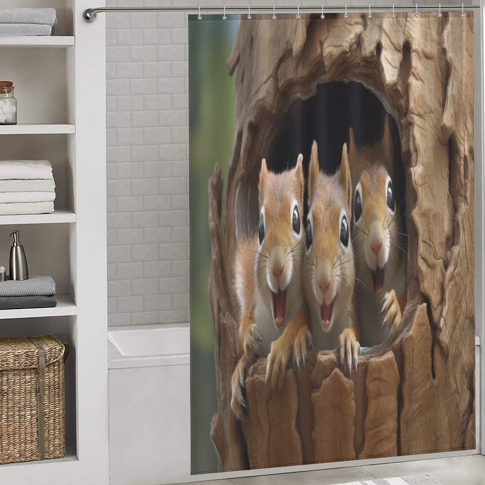 Rideau de douche écureuil en tissu polyester lavable 152x183cm