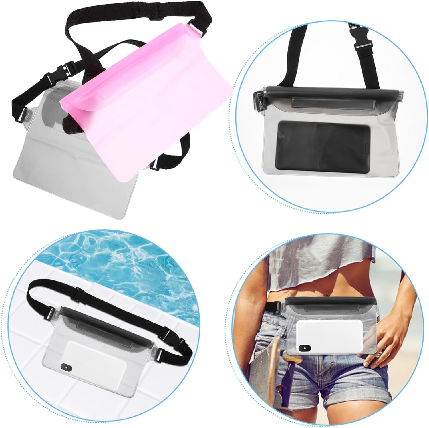 2pcs Phone Pouch with Adjustable Waist Belt for Swimming Surfing and Outdoor Activities Versatile Phone