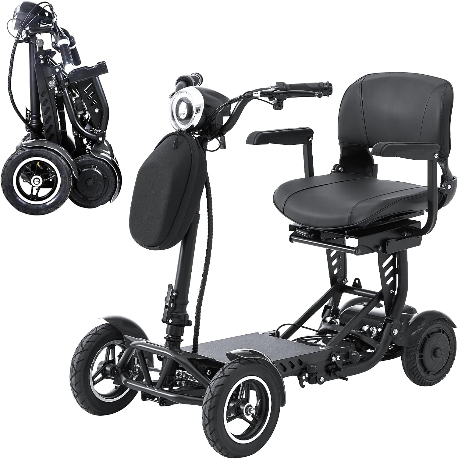 All-Terrain 4-Wheel Foldable Electric Scooter Lightweight Folding Mobility Scooter for Adults & Seniors, 25Miles Long Range, 15.6AH Lithium Battery, 3-Speed Mode, Max Load 300lbs (Standard Black)