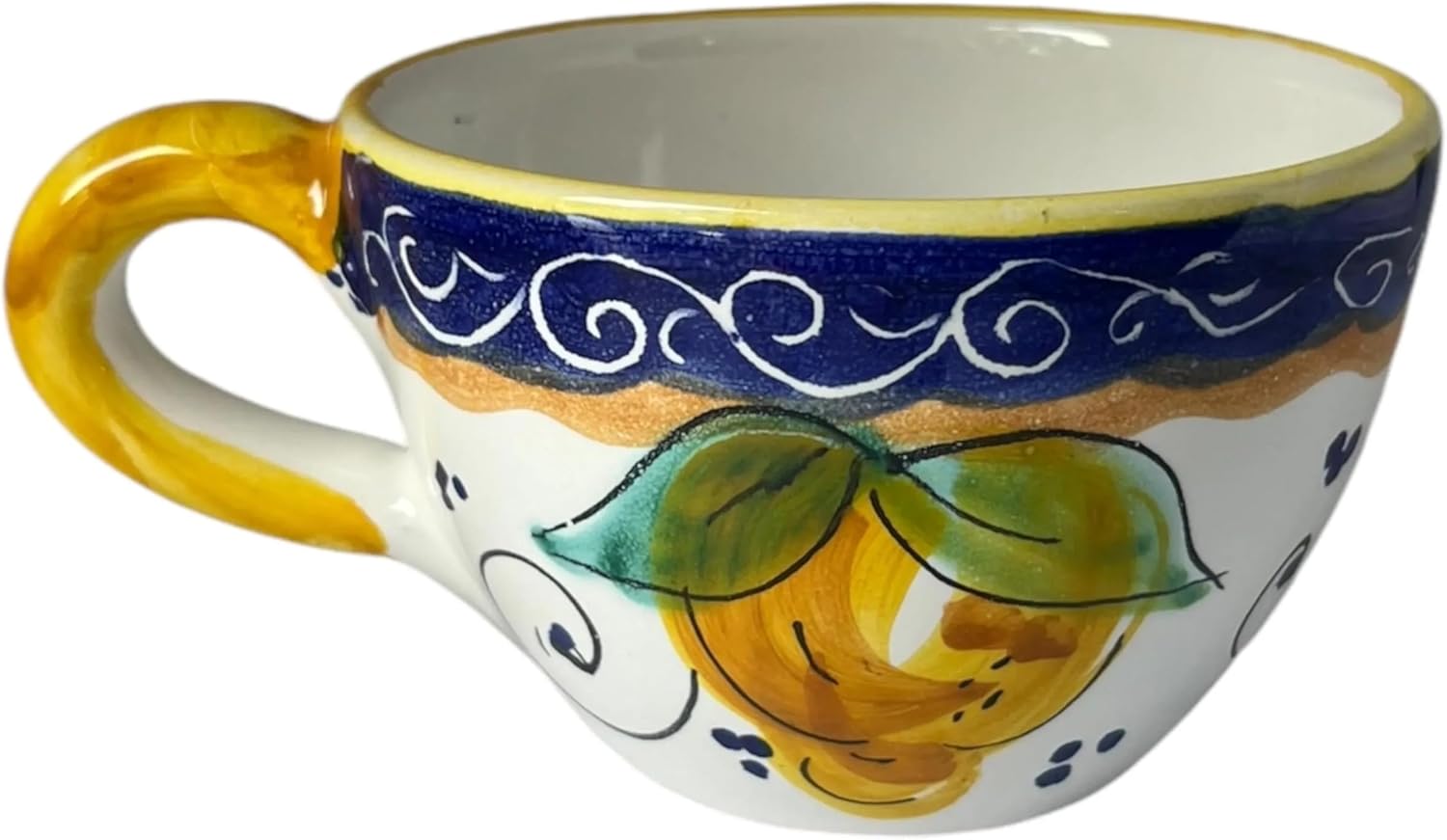 Handmade Italian Cappuccino Cup with Lemon Design - Elegant Ceramic 8 oz Mugs for Coffee, Tea, and Espresso - Unique Gift Idea, Perfect for Kitchen & Dining
