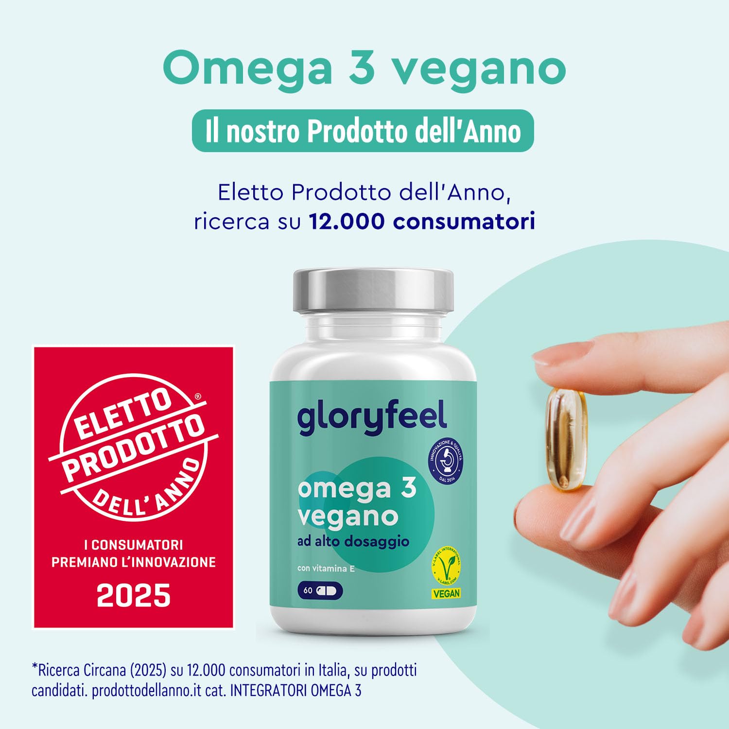 Omega 3 Vegano, Eletto PRODOTTO DELL'ANNO 2025, 60 Capsule, Materia Prima life’sOMEGA, 2000mg di Olio di Alghe con 600mg di DHA e 300mg di EPA, Alta Biodisponibilità, Arricchito con Vitamina E