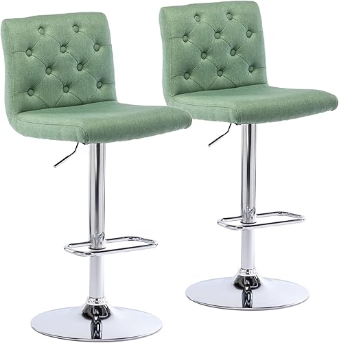 Miniatura 10 de Brage Living Juego de 2 taburetes de bar de tela copetudos, taburetes de bar giratorios ajustables con respaldo, sillas de bar tapizadas sin brazos