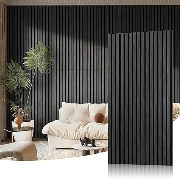 Wood Slat Acoustic Wall Panels, Black, 2 Pack, 47.2 x 23.6 in | MDF fluted panels with polyester felt; 2 panels cover 15.5 sq ft for living rooms, bedrooms, offices, and media rooms.