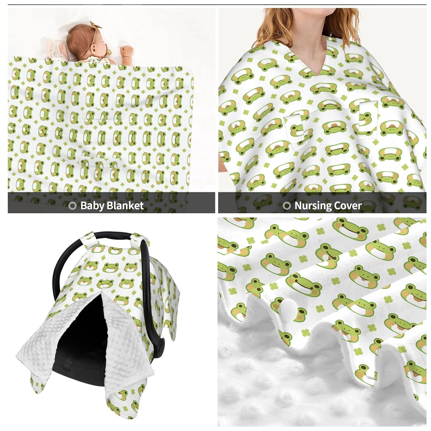 Green Cute Cartoon Frog Head Baby Car Seat Canopy Cover Multi Use Nursing Cover for Mom Breastfeeding Covers Infant Car Seat Covers Newborn Shower Gift image 4