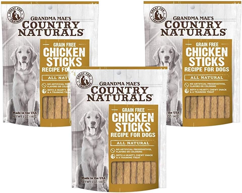 Grandma Mae's Country Naturals Grain Free Chicken Sticks Chewy Dog Treats, 5 Ounces (3 Pack)