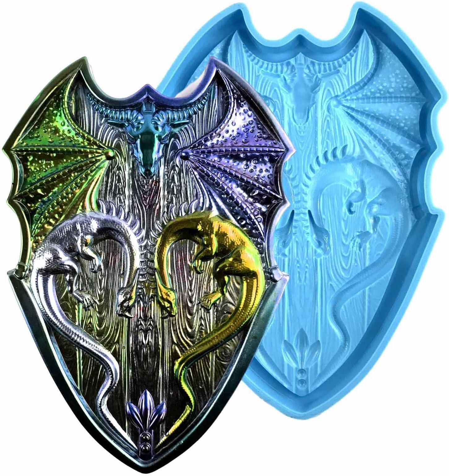 Jisoudia Shield Resion Mold,3D Shield Mold | Dragon Clay Mold Shield Battle Chocolate Baking Molds for Birthday Cake Decor