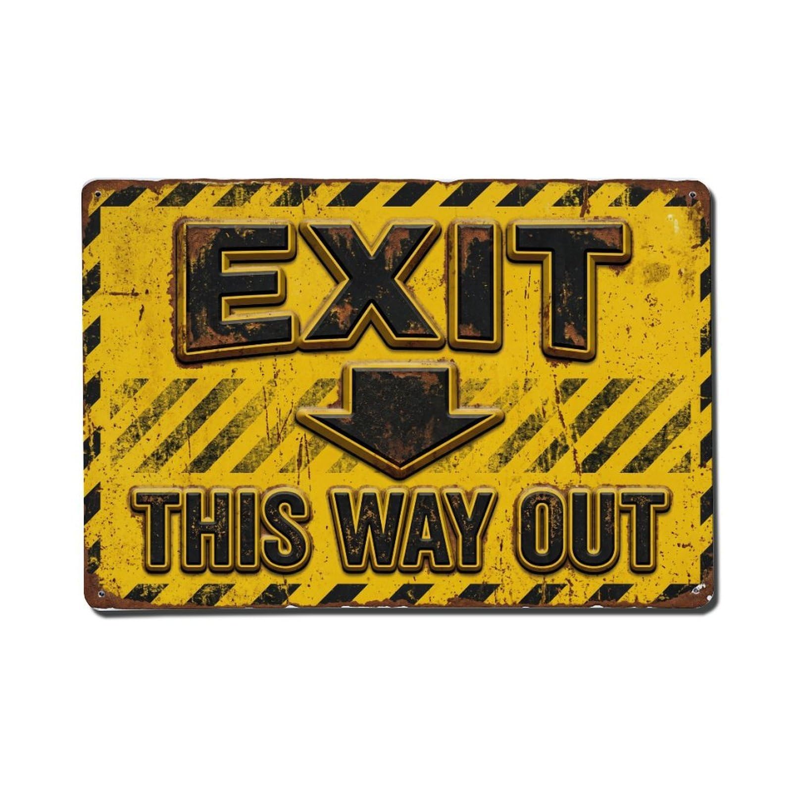 Exit This Way Out Glow in Dark Metal Tin Sign Plaque Wall Decor for Cafe, Club Bar, Office, Home Garden Metal Poster 8x12Inch
