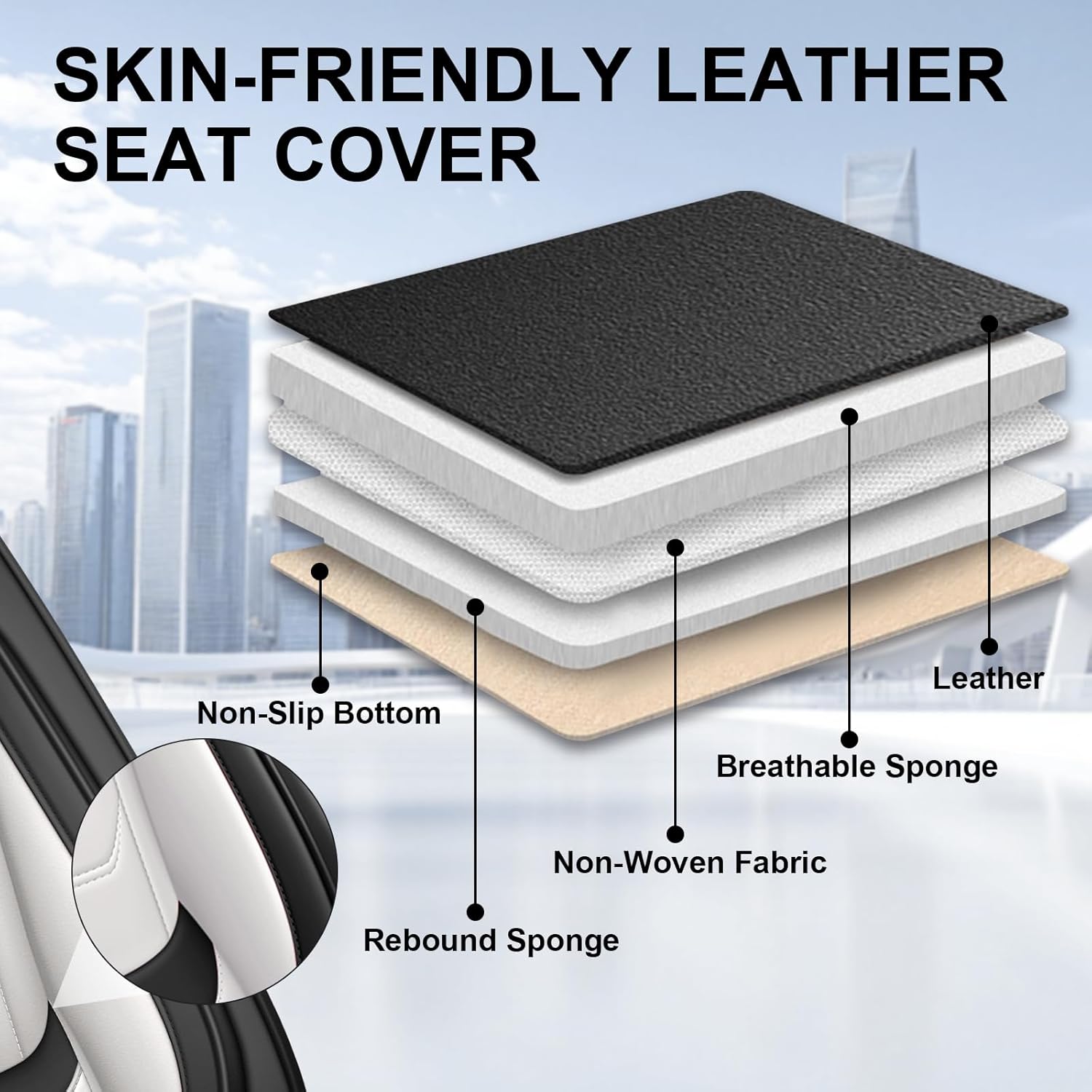 DHAEY Car Seat Covers for Mitsubishi Outlander 2003-2025, Family Seat Covers, Nappa Leather, Wear-Resistant, Anti-Slip, Waterproof, 2PCS Front, Black White
