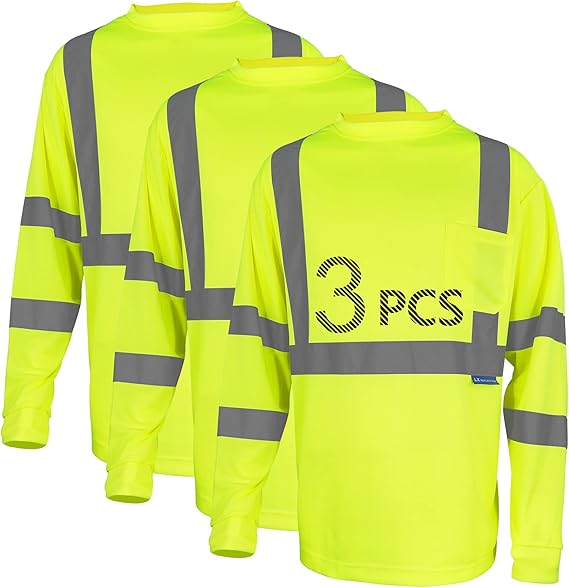 Safety Shirt Long Sleeve High Visibility Reflective Breathable T Shirt for Work Warehouse Construction Class 3