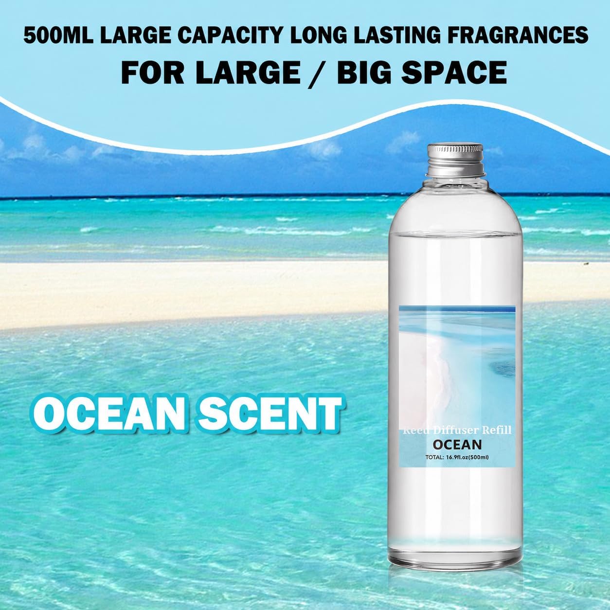 SCENTORINI Ocean Diffuser Reed Diffuser Oil Refill, 16.9 Oz & 6 Sticks