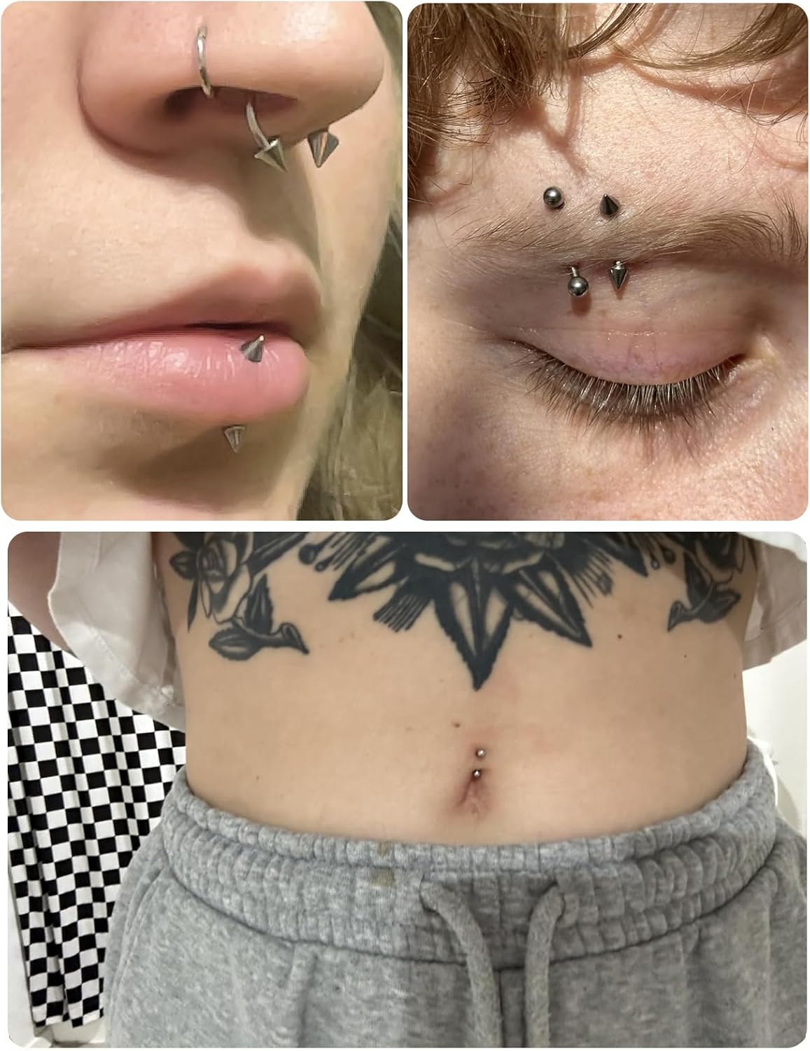 SMORI 16G 18G Septum Rings Stainless Steel Horseshoe Nose Ring Hoop Curved Barbell Eyebrow Ring Vertical Labret Lip Jewelry Ear Rook Helix Conch Daith Piercing Jewelry For Women Men
