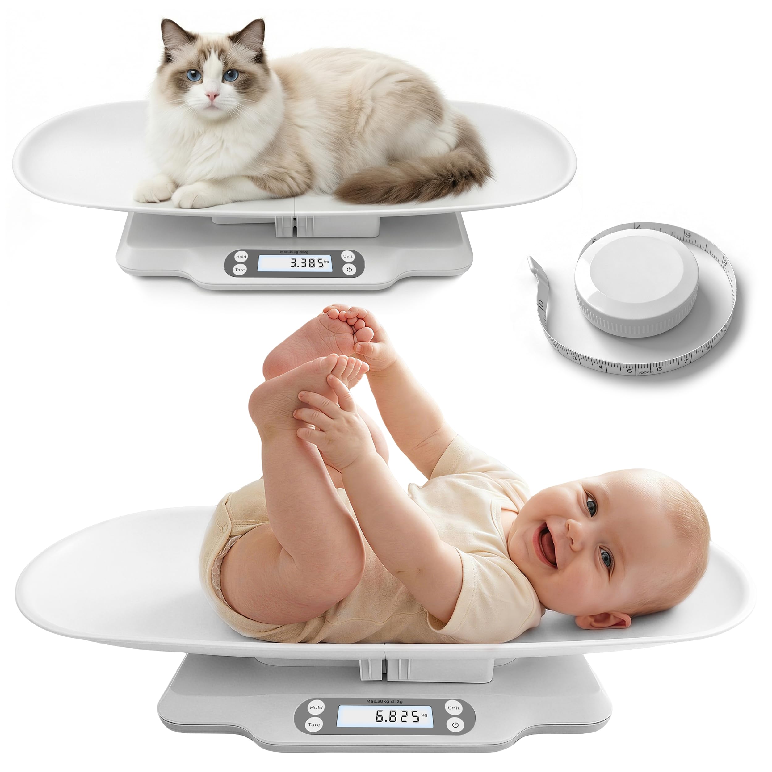 Baby Scale for Weighing, Multi-Function Infant & Pet Scale with Hold Function,Curved Removable Tray,Weight Tracking, Max 66 Lbs, Accurate Digital Scale for Newborns,Toddlers,Puppy,Cat, Auto Off