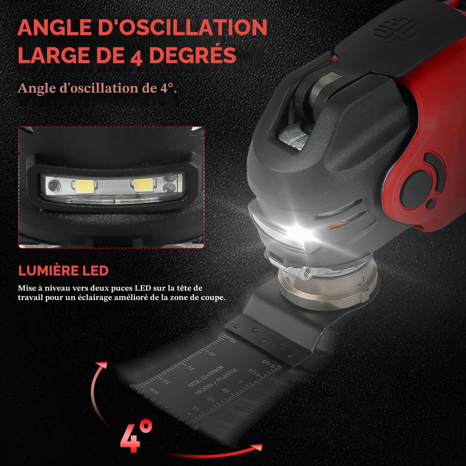 Outil Multifonction Oscillant Compatible avec Milwaukee Batterie 18 V (Sans Batterie), Outil Oscillants Sans Balais, 5 Vitesses Variables, Angle Oscillation de 4° pour Couper Poncer et Gratter