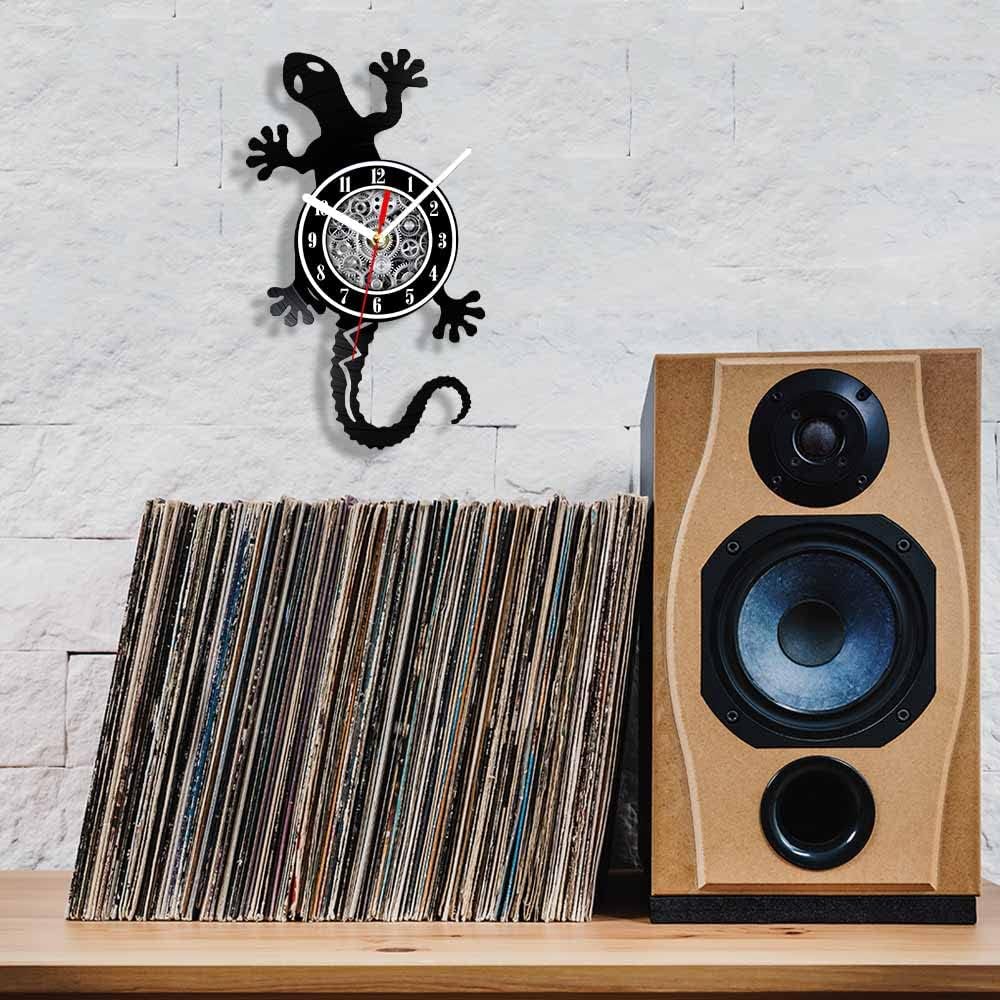 The Geeky Days Salamander Gecko Lizard Silent Non Ticking Vinyl Wall Clock, Antique Nature Wild Animal 3D Battery Operated Quartz Vinyl Record Hanging Watch 12inch Home Room Decor