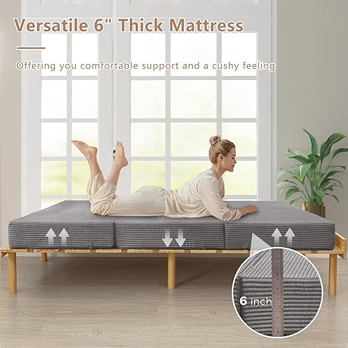 Miniatura 5 de BYBYME Colchón de Pana Tri-Plegable, Cubrecolchón Plegable de Gel de 6 Pulgadas, Almohadilla Suave para Cama de Invitados y Camping Plegable, Funda