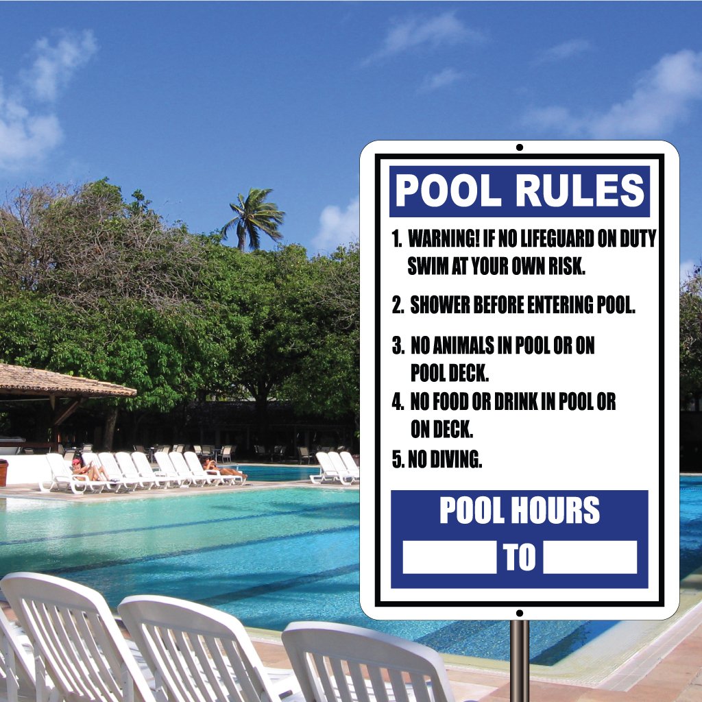 VictoryStore Yard Sign Outdoor Lawn Decorations: 12 inches x 18 inches Aluminum Sign - Pool Rules