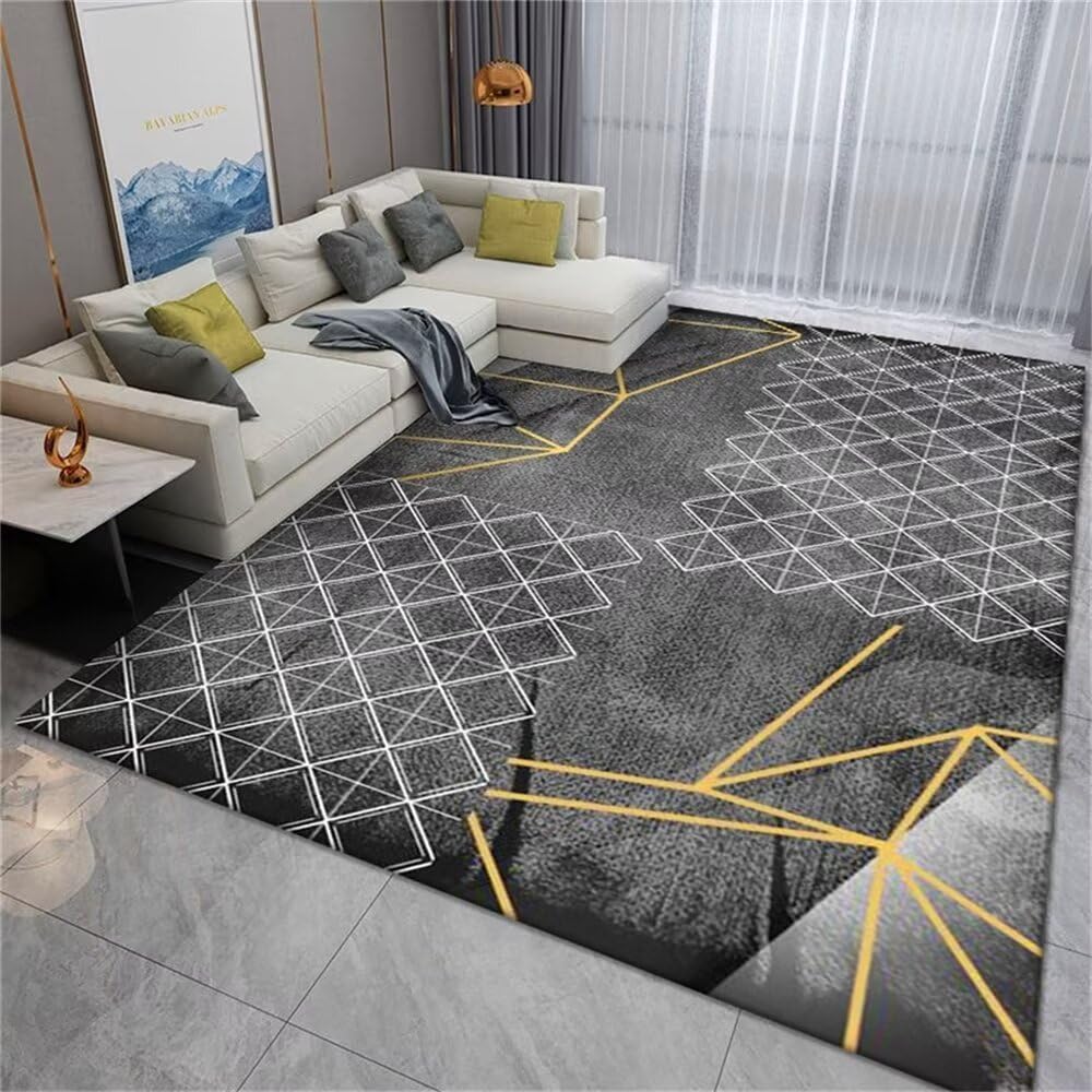Tapis bebe grand salon gris 70x140cm a lignes geometriques