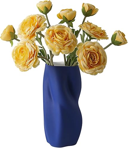 Modern Blue Vase Home Decor,Flower Vases for Centerpieces,Unique Ceramic Vase Trendy Minimalist Room Decor for Bedroom,Kitchen Entryway Coffee Table